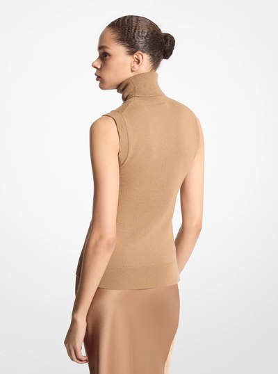 Cashmere Sleeveless Turtleneck in CAPPUCCINO | Michael Kors