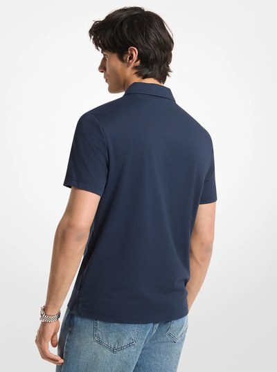 Cotton Blend Piqu&eacute; Zip-Up Polo Shirt in MIDNIGHT | Michael Kors