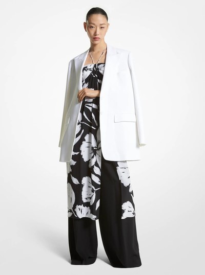 Brushstroke Floral Silk Crepe De Chine Sarong Tunic in WHITE/BLACK | Michael Kors