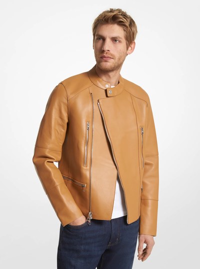 Nappa Leather Moto Jacket in PEANUT | Michael Kors