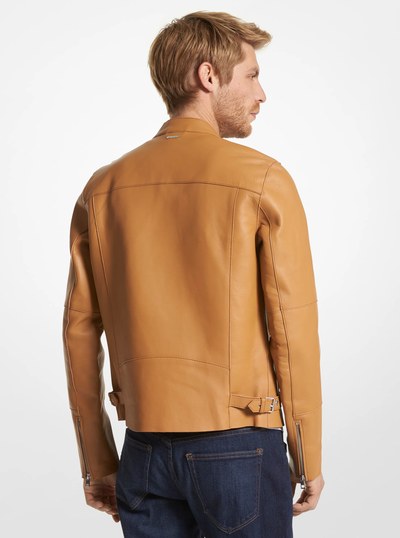 Nappa Leather Moto Jacket in PEANUT | Michael Kors