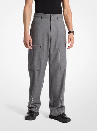 Stretch Wool Zip Cargo Pants in ASH | Michael Kors