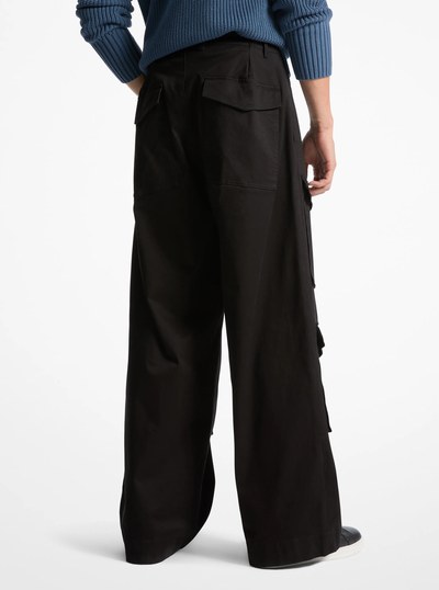 Stretch Cotton Wide-Leg Cargo Pants in BLACK | Michael Kors