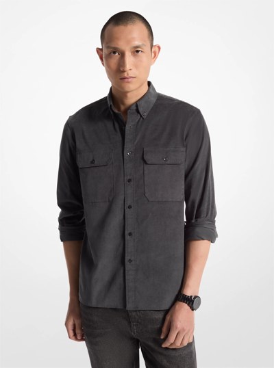 Stretch Cotton Blend Utility Shirt in CHARCOAL | Michael Kors