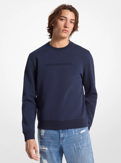 Logo Embossed Cotton Blend Sweater in MIDNIGHT | Michael Kors