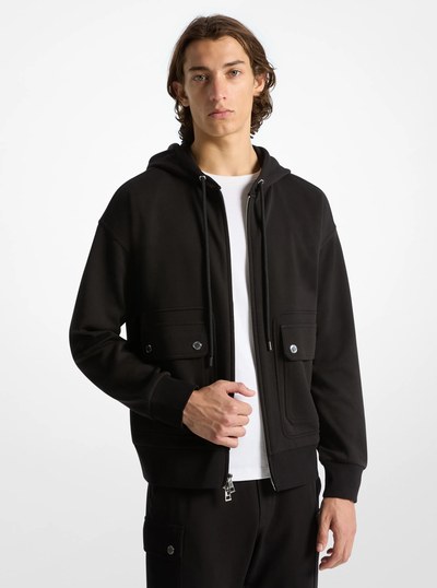 Cotton Blend Zip-Up Hoodie in BLACK | Michael Kors