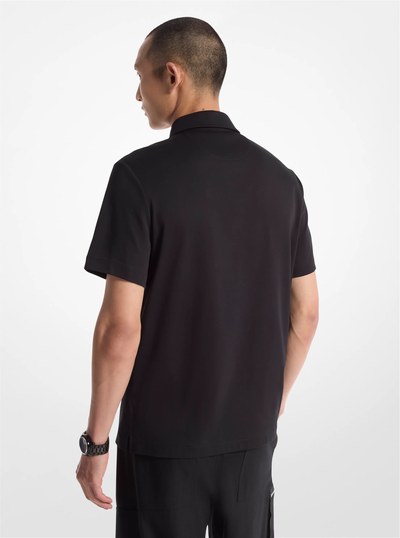 Cotton Half-Zip Polo Shirt in BLACK | Michael Kors