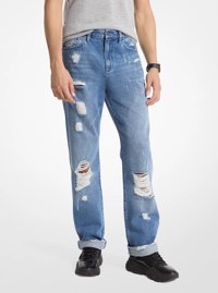 Jean Finn en denim &agrave; effet us&eacute;