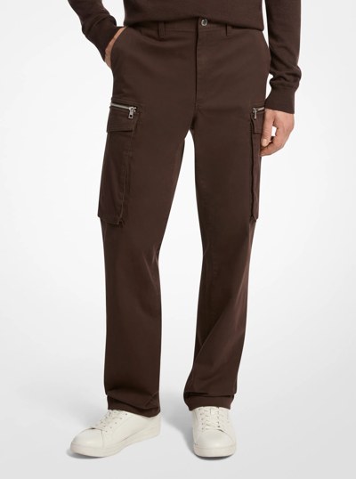 Stretch Cotton Zip Cargo Pants in CHOCOLATE | Michael Kors