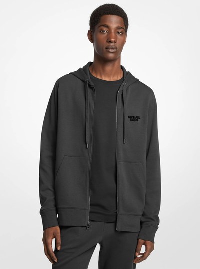 Cotton Blend Zip-Up Hoodie in BLACK | Michael Kors