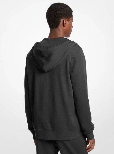 Cotton Blend Zip-Up Hoodie in BLACK | Michael Kors