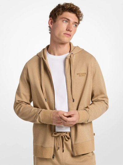 Cotton Blend Zip-Up Hoodie in DARK CAMEL MELANGE | Michael Kors