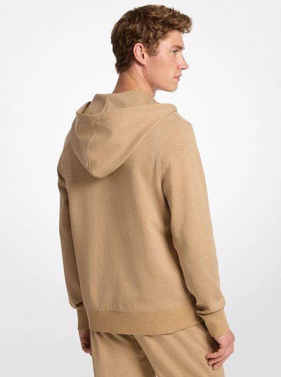 Cotton Blend Zip-Up Hoodie in DARK CAMEL MELANGE | Michael Kors