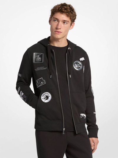 Embellished Cotton Zip-Up Hoodie in BLACK | Michael Kors