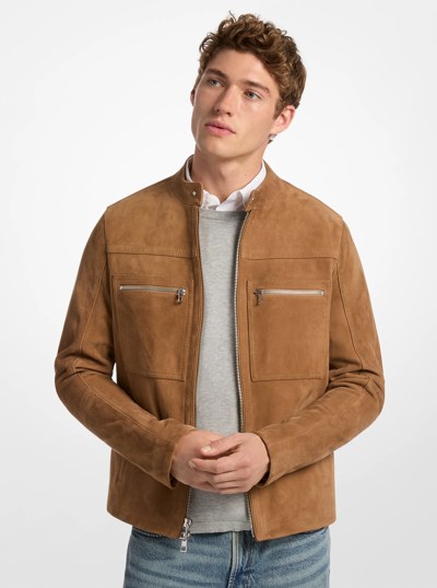 Suede Racer Jacket in DARK CAMEL | Michael Kors