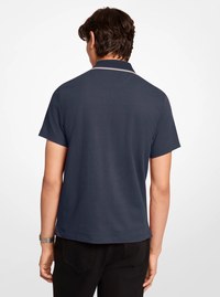 Textured Stretch Cotton Zip-Up Polo Shirt