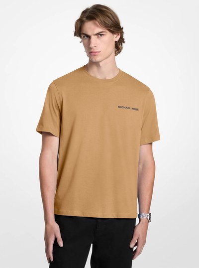 Printed Cotton T-Shirt in DARK CAMEL | Michael Kors