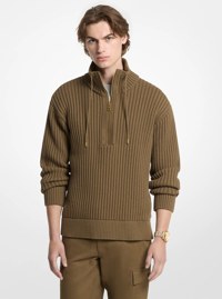 Textured Cotton Blend Funnel-Neck Sweater