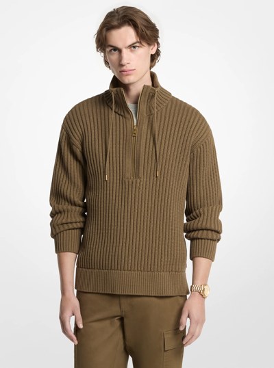 Textured Cotton Blend Funnel-Neck Sweater in DUFFLE | Michael Kors