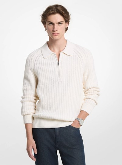 Textured Wool Blend Quarter-Zip Sweater in BONE | Michael Kors