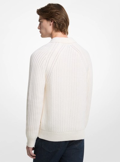 Textured Wool Blend Quarter-Zip Sweater in BONE | Michael Kors