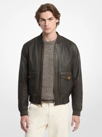 Pebbled Leather Bomber Jacket