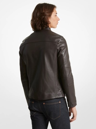 Leather Racer Jacket in CHOCOLATE | Michael Kors