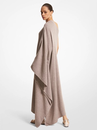 Cashmere One-Shoulder Caftan in TAUPE MELANGE | Michael Kors