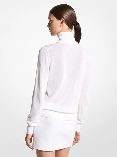 Joan Tulle Viscose Blend Turtleneck Sweater in OPTIC WHITE | Michael Kors