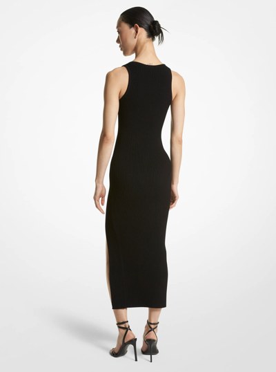 Ribbed Stretch Viscose Crepe Slit Dress in BLACK | Michael Kors
