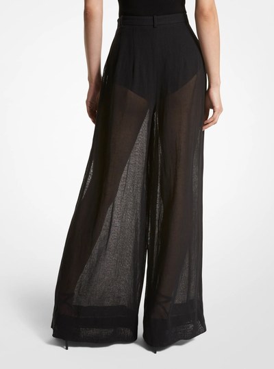 Linen Gauze Palazzo Pants in BLACK | Michael Kors