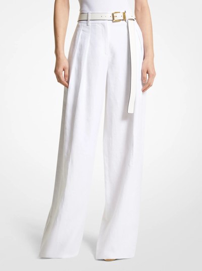 Linen Pleated Wide-Leg Trousers in OPTIC WHITE | Michael Kors