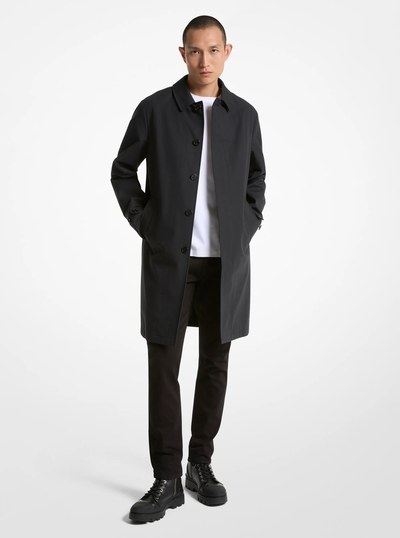 Cotton Blend Balmacaan Coat in BLACK | Michael Kors