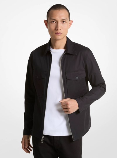 Stretch Cotton Shirt Jacket in BLACK | Michael Kors