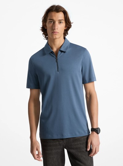 Cotton Half-Zip Polo Shirt in DARK CHAMBRAY | Michael Kors
