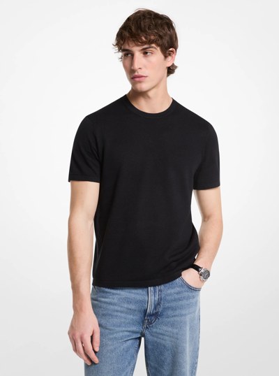 Linen and Cotton T-Shirt in BLACK | Michael Kors