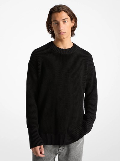 Ribbed Cotton Sweater in BLACK | Michael Kors