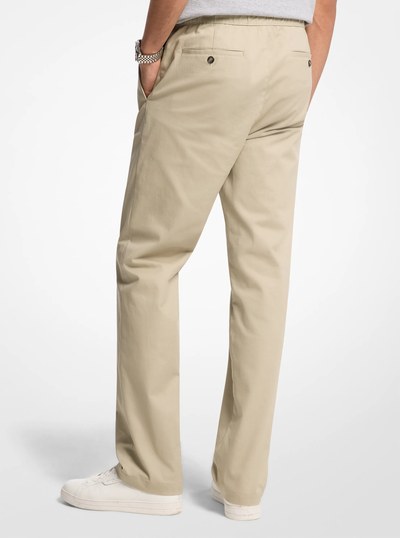 Stretch Cotton Drawstring Trousers in STONE | Michael Kors
