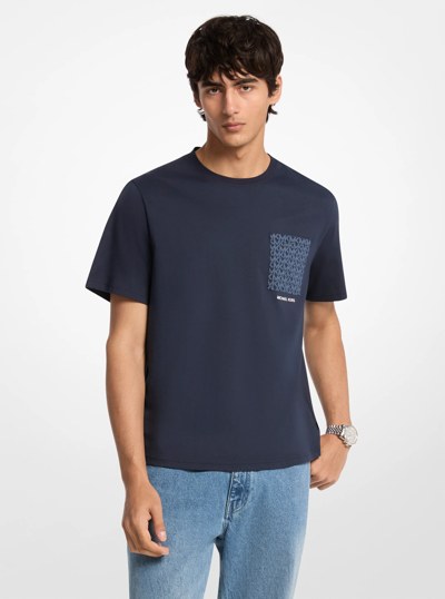 T-shirt &agrave; poche en coton &agrave; logo Signature in MINUIT | Michael Kors