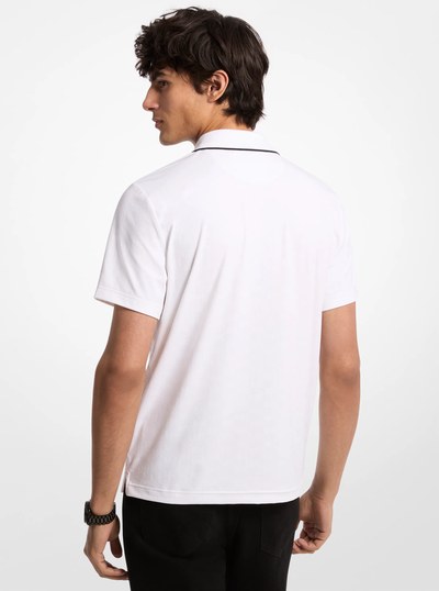 Logo Jacquard Zip-Up Polo Shirt in WHITE | Michael Kors