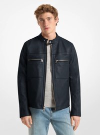 Veste de course en cuir &agrave; double fermeture &eacute;clair