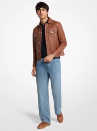 Veste de camionneur en cuir orn&eacute; de surpiq&ucirc;res
