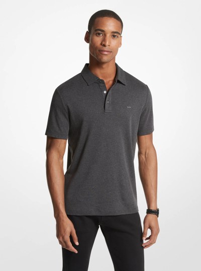 Embroidered Logo Cotton Polo Shirt in CHARCOAL | Michael Kors