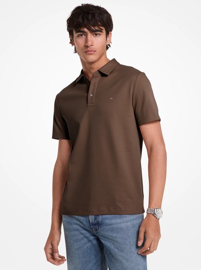 Embroidered Logo Cotton Polo Shirt in CHOCOLATE | Michael Kors