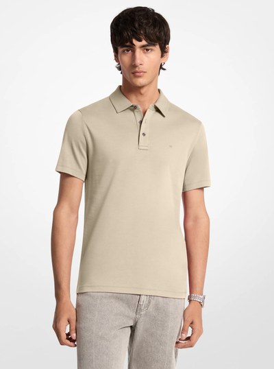 Embroidered Logo Cotton Polo Shirt in STONE | Michael Kors