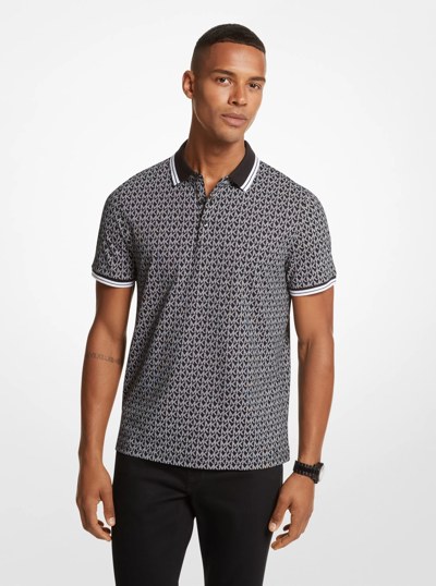Greenwich Logo Print Cotton Jersey Polo Shirt in BLACK | Michael Kors