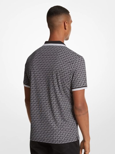 Greenwich Logo Print Cotton Jersey Polo Shirt in BLACK | Michael Kors