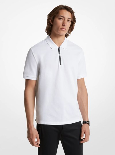 Cotton Half-Zip Polo Shirt in WHITE | Michael Kors