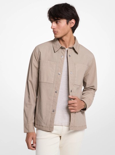 Garment-Dyed Stretch Cotton Poplin Shirt Jacket in CHESTNUT | Michael Kors