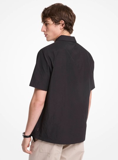Crinkled Cotton Blend Half-Zip Shirt in BLACK | Michael Kors